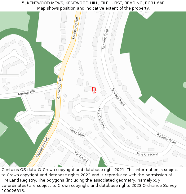 5, KENTWOOD MEWS, KENTWOOD HILL, TILEHURST, READING, RG31 6AE: Location map and indicative extent of plot