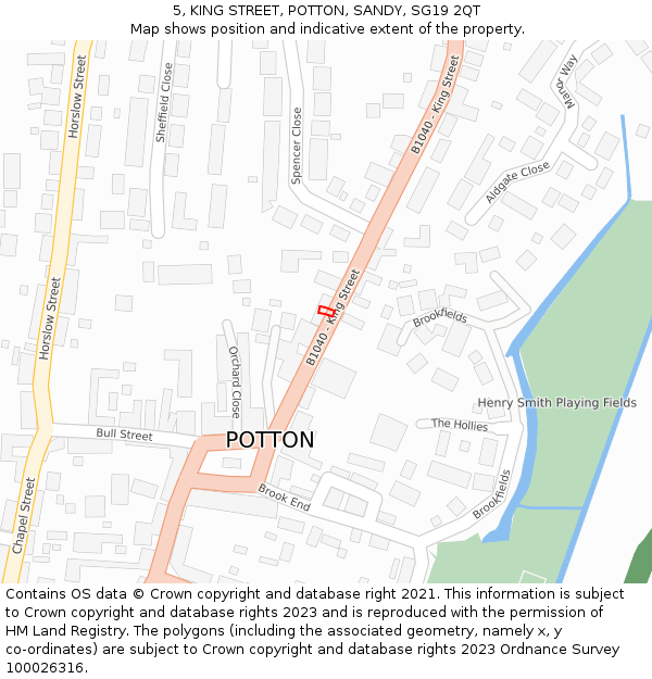 5, KING STREET, POTTON, SANDY, SG19 2QT: Location map and indicative extent of plot