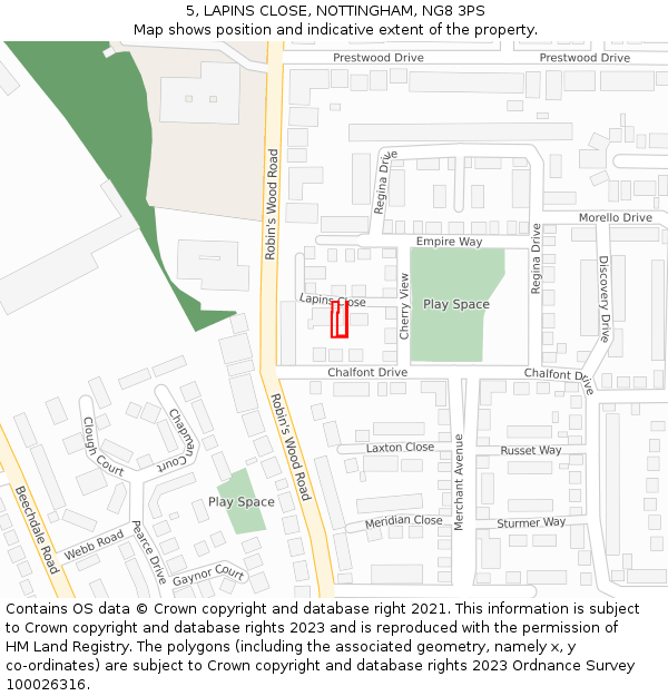 5, LAPINS CLOSE, NOTTINGHAM, NG8 3PS: Location map and indicative extent of plot