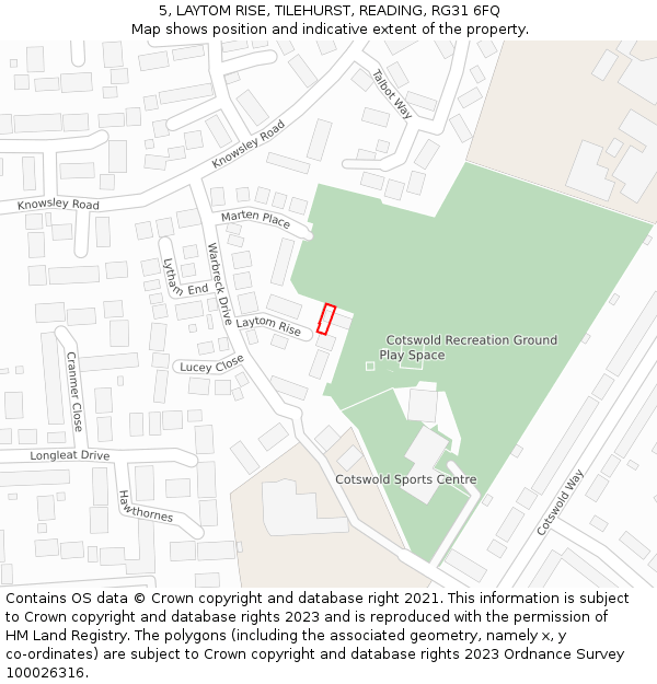 5, LAYTOM RISE, TILEHURST, READING, RG31 6FQ: Location map and indicative extent of plot