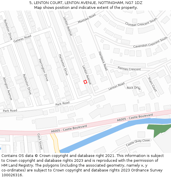 5, LENTON COURT, LENTON AVENUE, NOTTINGHAM, NG7 1DZ: Location map and indicative extent of plot
