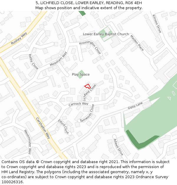 5, LICHFIELD CLOSE, LOWER EARLEY, READING, RG6 4EH: Location map and indicative extent of plot