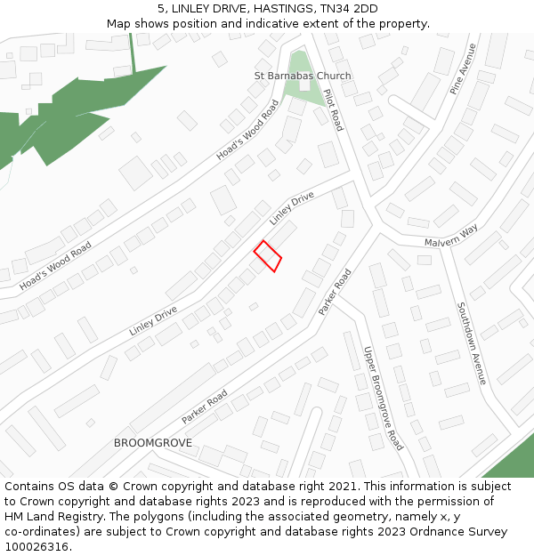 5, LINLEY DRIVE, HASTINGS, TN34 2DD: Location map and indicative extent of plot