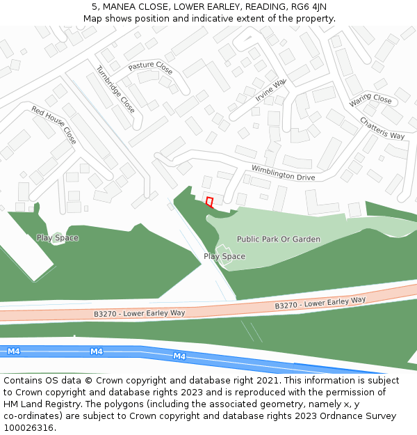 5, MANEA CLOSE, LOWER EARLEY, READING, RG6 4JN: Location map and indicative extent of plot