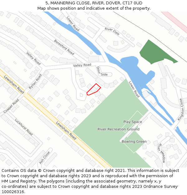 5, MANNERING CLOSE, RIVER, DOVER, CT17 0UD: Location map and indicative extent of plot