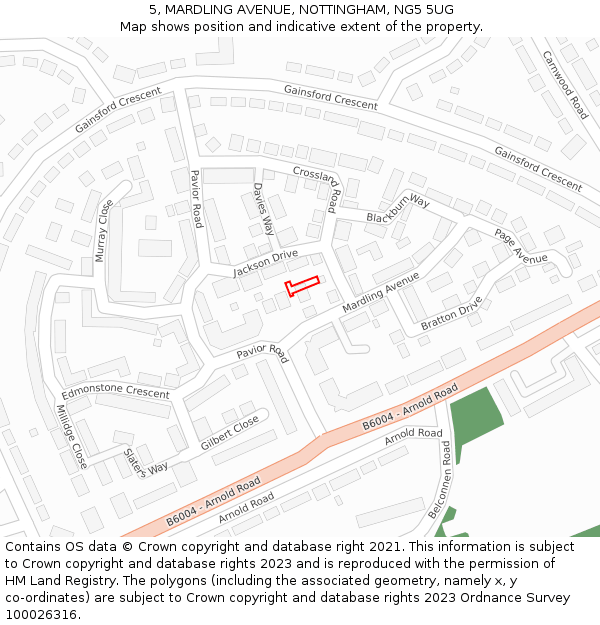 5, MARDLING AVENUE, NOTTINGHAM, NG5 5UG: Location map and indicative extent of plot