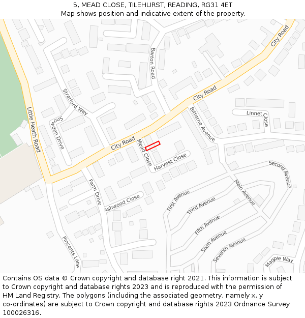5, MEAD CLOSE, TILEHURST, READING, RG31 4ET: Location map and indicative extent of plot