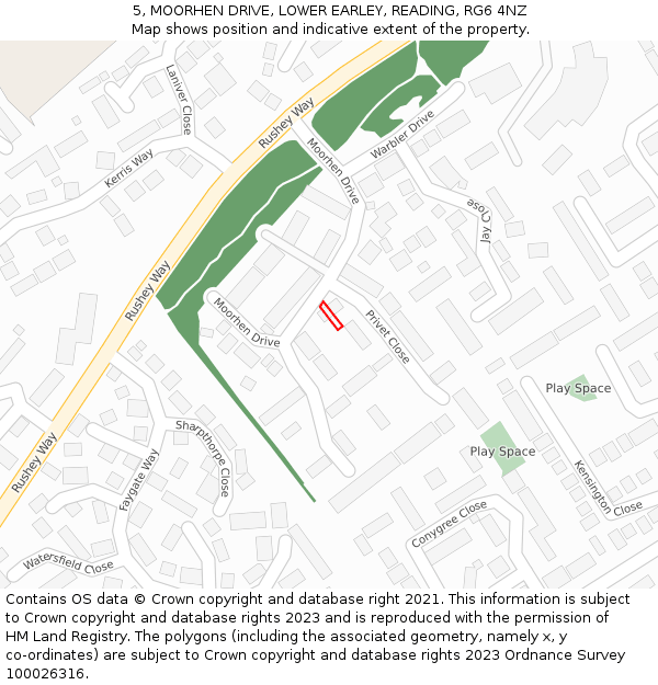 5, MOORHEN DRIVE, LOWER EARLEY, READING, RG6 4NZ: Location map and indicative extent of plot