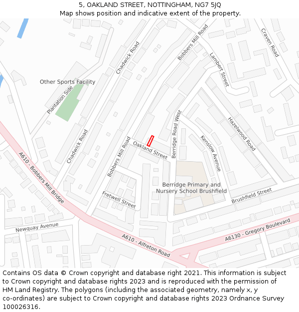 5, OAKLAND STREET, NOTTINGHAM, NG7 5JQ: Location map and indicative extent of plot