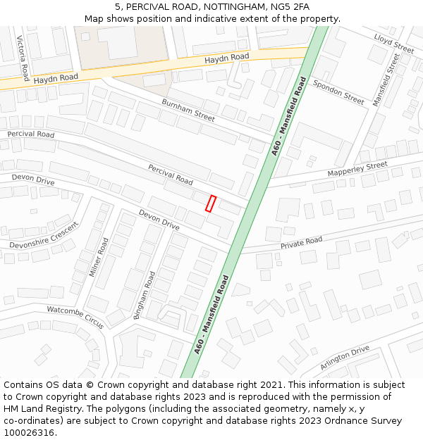 5, PERCIVAL ROAD, NOTTINGHAM, NG5 2FA: Location map and indicative extent of plot