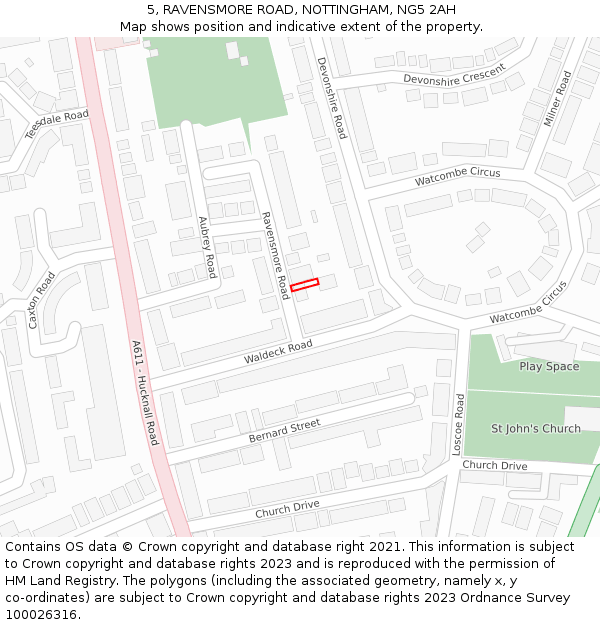 5, RAVENSMORE ROAD, NOTTINGHAM, NG5 2AH: Location map and indicative extent of plot