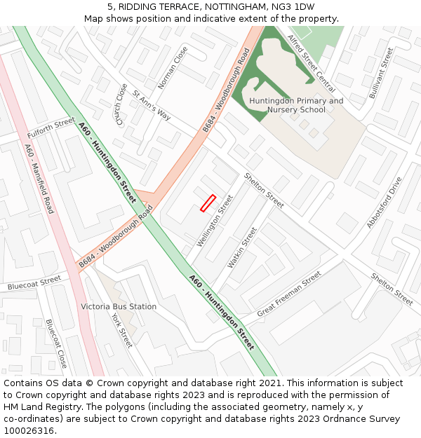 5, RIDDING TERRACE, NOTTINGHAM, NG3 1DW: Location map and indicative extent of plot