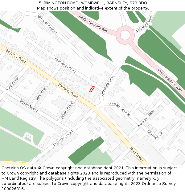 5, RIMINGTON ROAD, WOMBWELL, BARNSLEY, S73 8DQ: Location map and indicative extent of plot