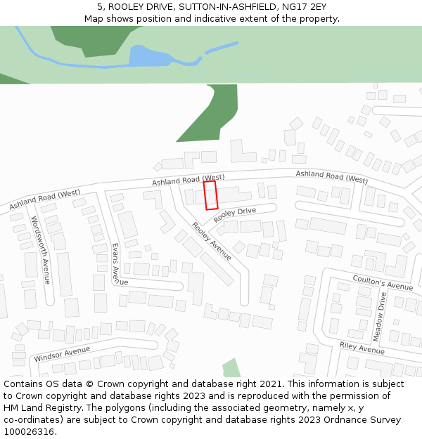 5, ROOLEY DRIVE, SUTTON-IN-ASHFIELD, NG17 2EY: Location map and indicative extent of plot