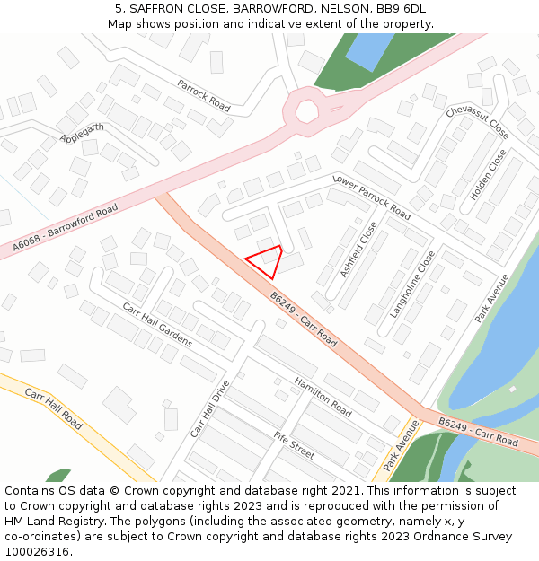 5, SAFFRON CLOSE, BARROWFORD, NELSON, BB9 6DL: Location map and indicative extent of plot