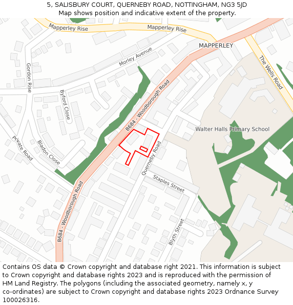 5, SALISBURY COURT, QUERNEBY ROAD, NOTTINGHAM, NG3 5JD: Location map and indicative extent of plot