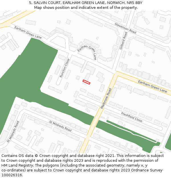 5, SALVIN COURT, EARLHAM GREEN LANE, NORWICH, NR5 8BY: Location map and indicative extent of plot