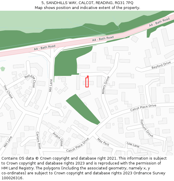 5, SANDHILLS WAY, CALCOT, READING, RG31 7PQ: Location map and indicative extent of plot