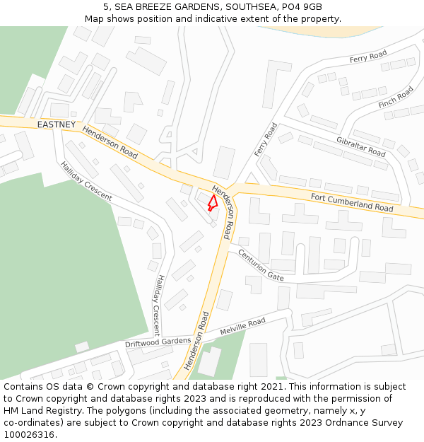 5, SEA BREEZE GARDENS, SOUTHSEA, PO4 9GB: Location map and indicative extent of plot