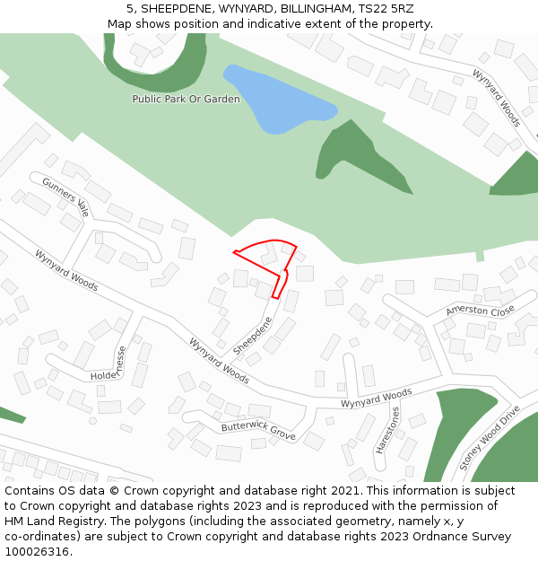 5, SHEEPDENE, WYNYARD, BILLINGHAM, TS22 5RZ: Location map and indicative extent of plot