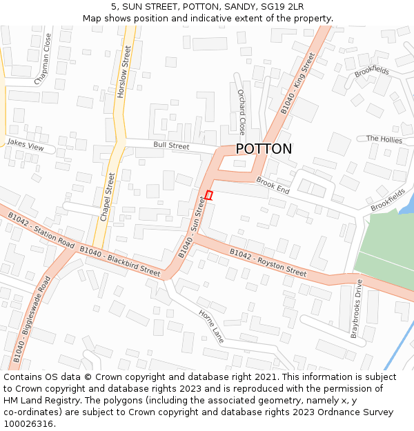 5, SUN STREET, POTTON, SANDY, SG19 2LR: Location map and indicative extent of plot