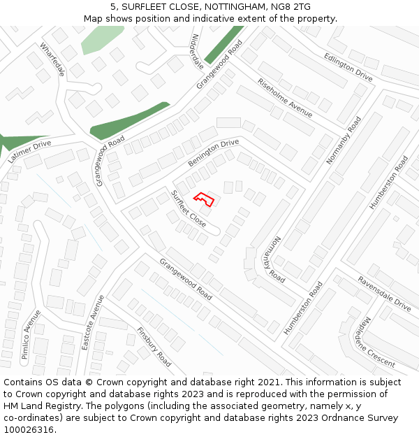 5, SURFLEET CLOSE, NOTTINGHAM, NG8 2TG: Location map and indicative extent of plot