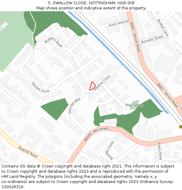 5, SWALLOW CLOSE, NOTTINGHAM, NG6 0NF: Location map and indicative extent of plot