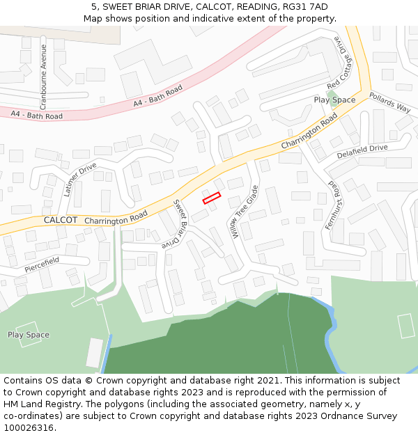 5, SWEET BRIAR DRIVE, CALCOT, READING, RG31 7AD: Location map and indicative extent of plot