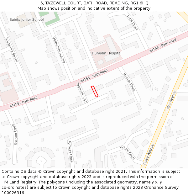 5, TAZEWELL COURT, BATH ROAD, READING, RG1 6HQ: Location map and indicative extent of plot