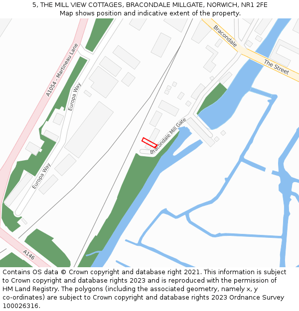 5, THE MILL VIEW COTTAGES, BRACONDALE MILLGATE, NORWICH, NR1 2FE: Location map and indicative extent of plot