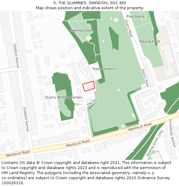 5, THE QUARRIES, SWINDON, SN1 4EX: Location map and indicative extent of plot