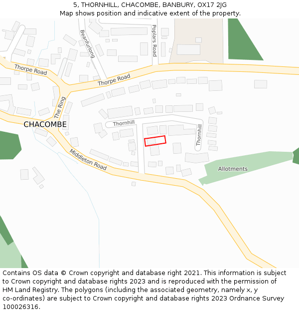 5, THORNHILL, CHACOMBE, BANBURY, OX17 2JG: Location map and indicative extent of plot