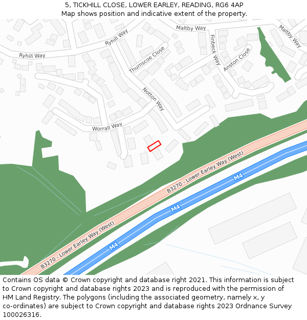 5, TICKHILL CLOSE, LOWER EARLEY, READING, RG6 4AP: Location map and indicative extent of plot