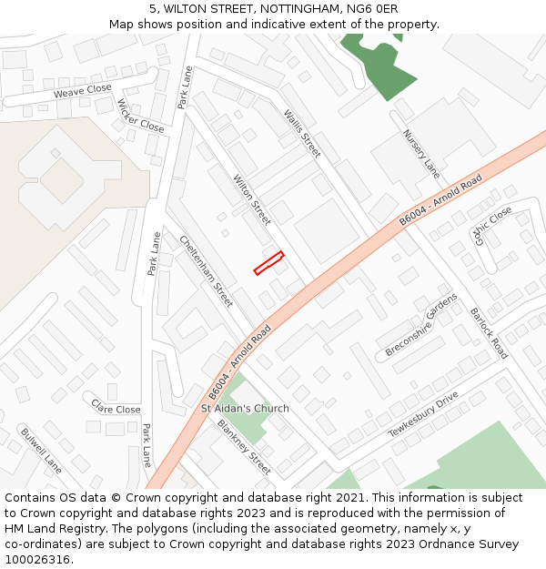 5, WILTON STREET, NOTTINGHAM, NG6 0ER: Location map and indicative extent of plot