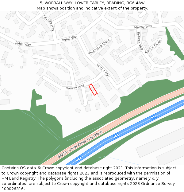 5, WORRALL WAY, LOWER EARLEY, READING, RG6 4AW: Location map and indicative extent of plot