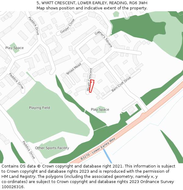 5, WYATT CRESCENT, LOWER EARLEY, READING, RG6 3WH: Location map and indicative extent of plot