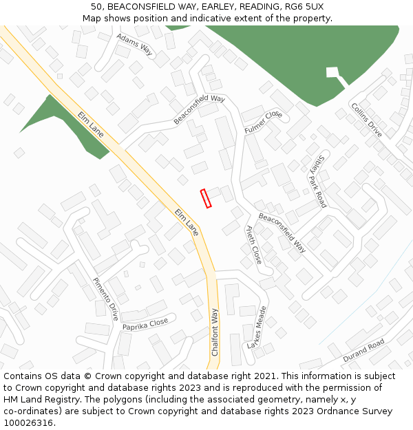 50, BEACONSFIELD WAY, EARLEY, READING, RG6 5UX: Location map and indicative extent of plot
