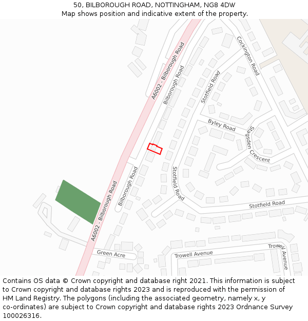 50, BILBOROUGH ROAD, NOTTINGHAM, NG8 4DW: Location map and indicative extent of plot
