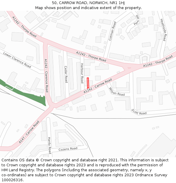 50, CARROW ROAD, NORWICH, NR1 1HJ: Location map and indicative extent of plot