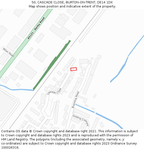 50, CASCADE CLOSE, BURTON-ON-TRENT, DE14 1DX: Location map and indicative extent of plot