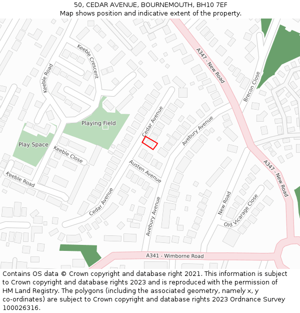 50, CEDAR AVENUE, BOURNEMOUTH, BH10 7EF: Location map and indicative extent of plot