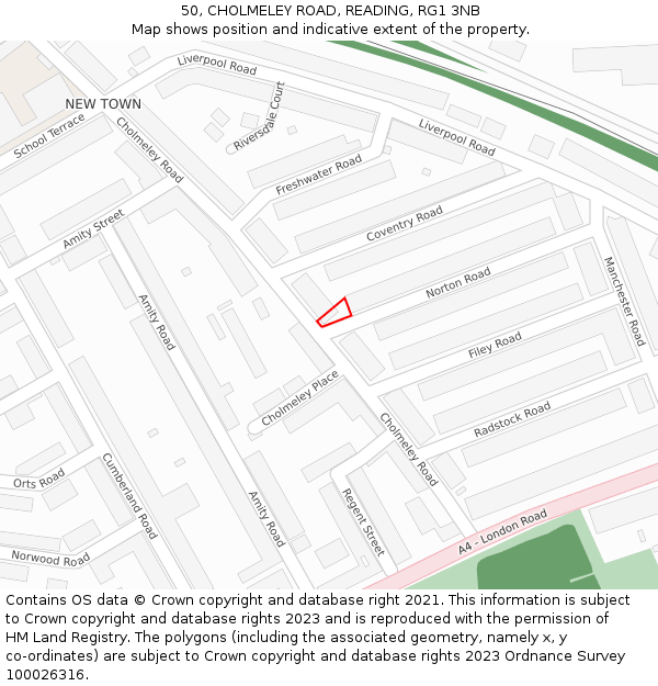 50, CHOLMELEY ROAD, READING, RG1 3NB: Location map and indicative extent of plot