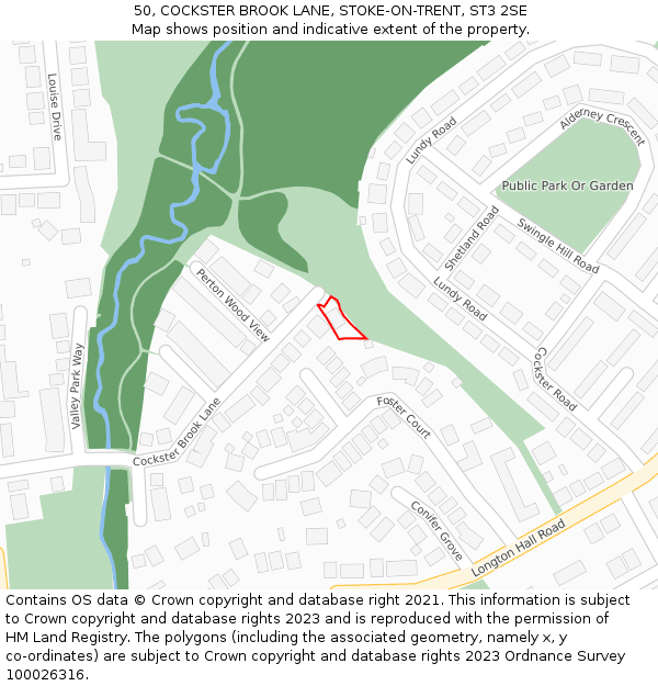 50, COCKSTER BROOK LANE, STOKE-ON-TRENT, ST3 2SE: Location map and indicative extent of plot