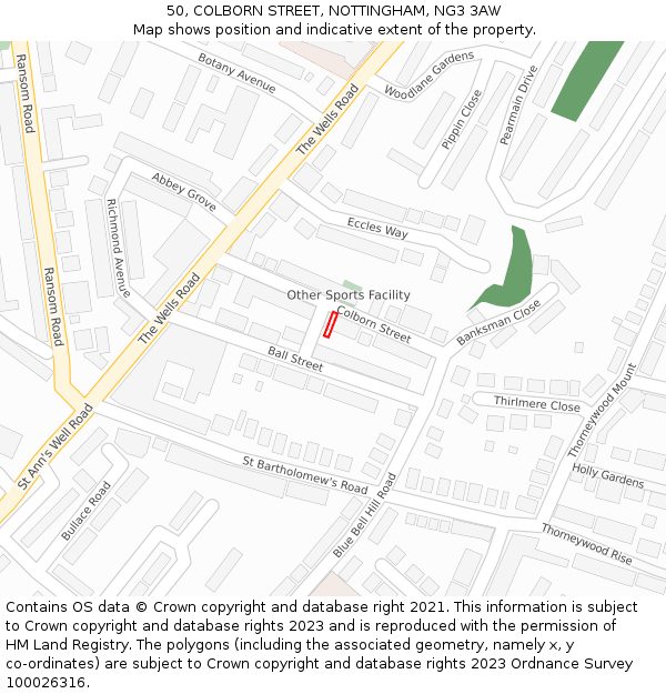 50, COLBORN STREET, NOTTINGHAM, NG3 3AW: Location map and indicative extent of plot