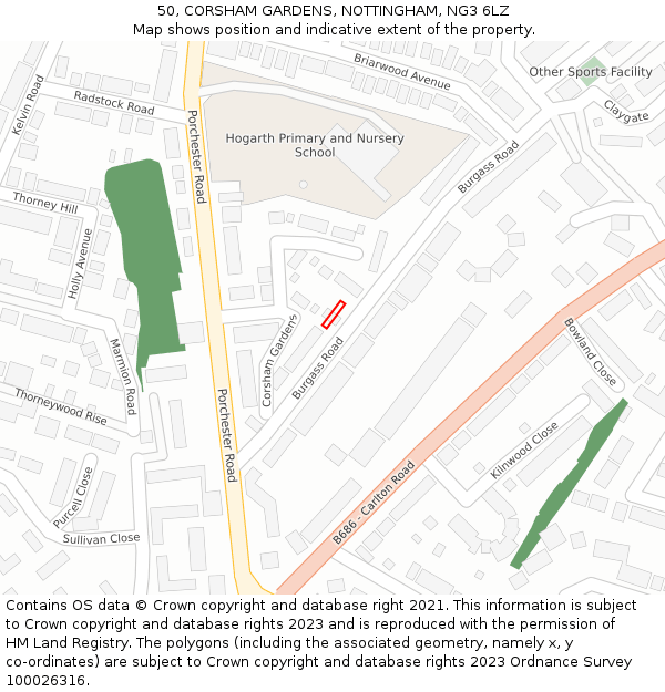 50, CORSHAM GARDENS, NOTTINGHAM, NG3 6LZ: Location map and indicative extent of plot