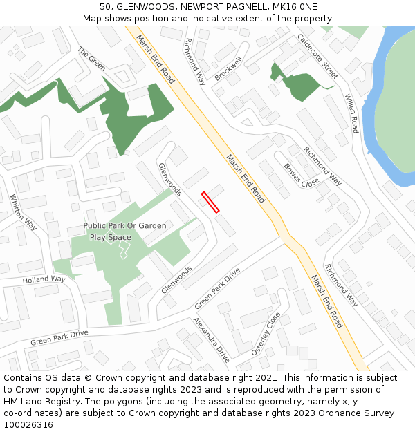 50, GLENWOODS, NEWPORT PAGNELL, MK16 0NE: Location map and indicative extent of plot
