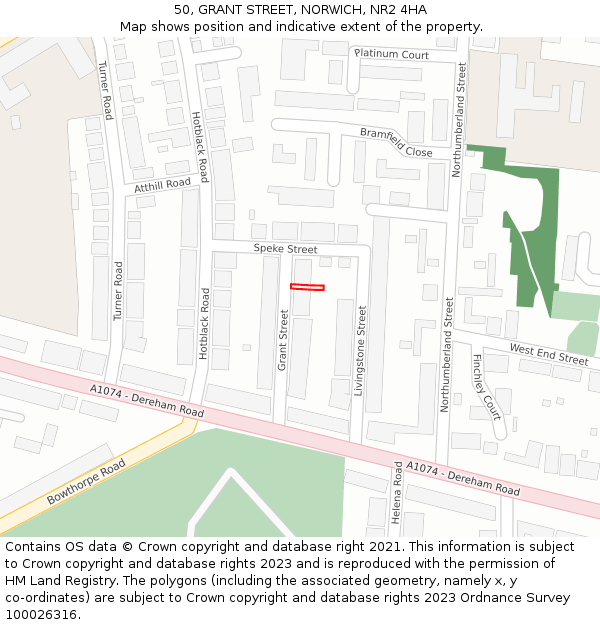 50, GRANT STREET, NORWICH, NR2 4HA: Location map and indicative extent of plot