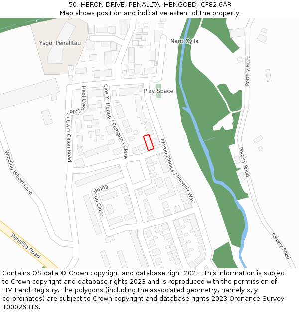50, HERON DRIVE, PENALLTA, HENGOED, CF82 6AR: Location map and indicative extent of plot
