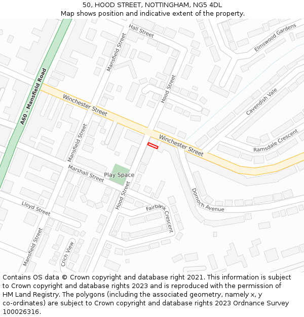 50, HOOD STREET, NOTTINGHAM, NG5 4DL: Location map and indicative extent of plot