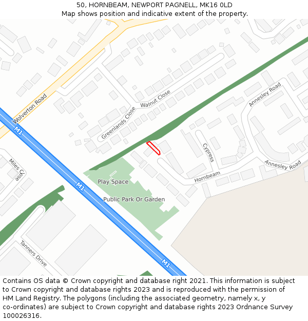 50, HORNBEAM, NEWPORT PAGNELL, MK16 0LD: Location map and indicative extent of plot